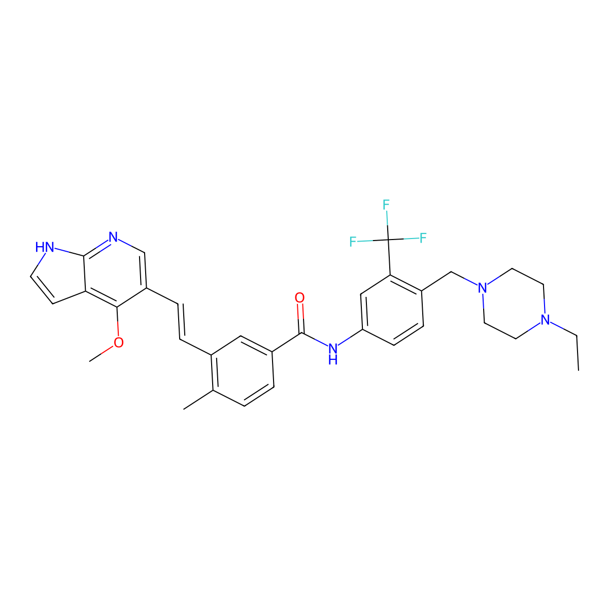 (E)-N-(4-((4-Ethylpiperazin-1-yl)methyl)-3-(trifluoromethyl)phenyl)-3-(2-(4-methoxy-1H-pyrrolo[2,3-b]pyridin-5-yl)vinyl)-4-methylbenzamide molecular structure, CAS 1315329-43-1