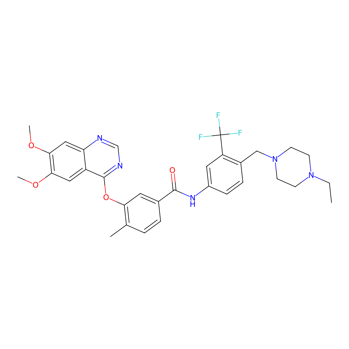 3-(6,7-Dimethoxyquinazolin-4-yloxy)-N-(4-((4-ethylpiperazin-1-yl)methyl)-3-(trifluoromethyl)phenyl)-4-methylbenzamide molecular structure, CAS 1315330-17-6