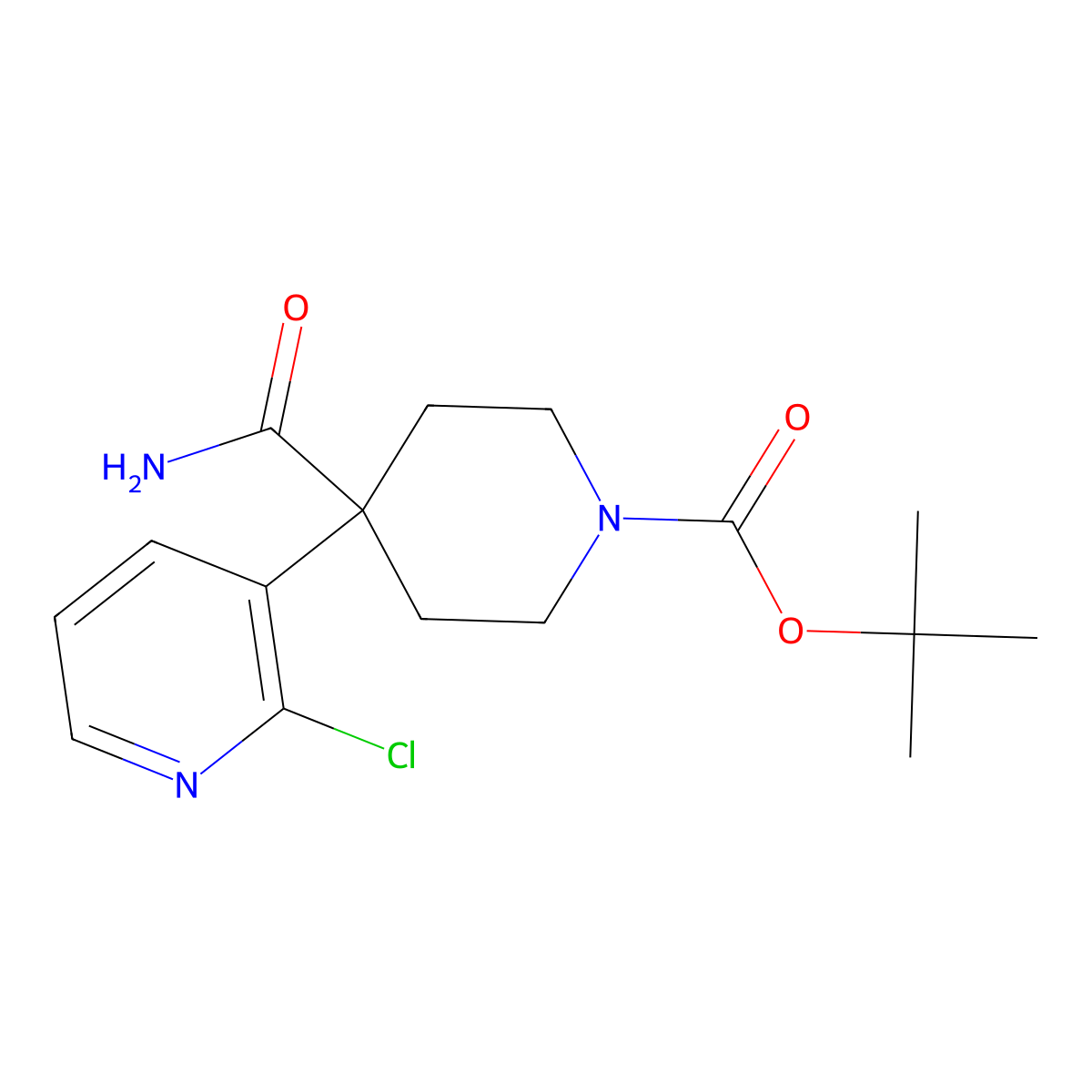 1-Piperidinecarboxylic acid, 4-(aminocarbonyl)-4-(2-chloro-3-pyridinyl)-, 1,1-dimethylethyl ester molecular structure, CAS 1315335-15-9