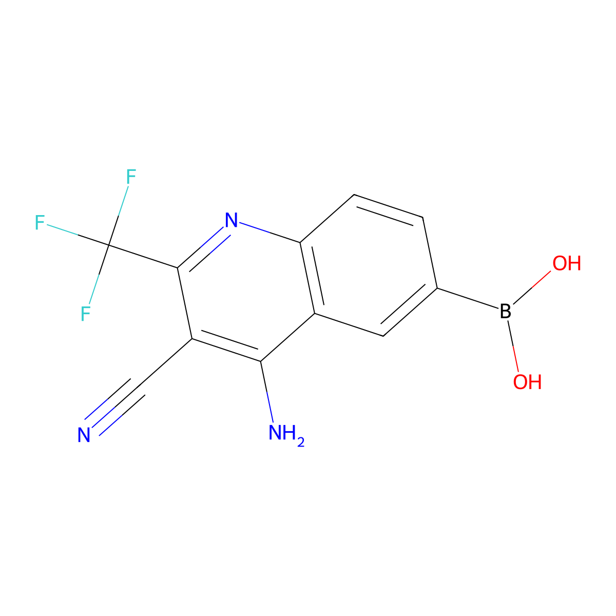 (4-Amino-3-cyano-2-(trifluoromethyl)quinolin-6-yl)boronic acid molecular structure, CAS 1315335-66-0
