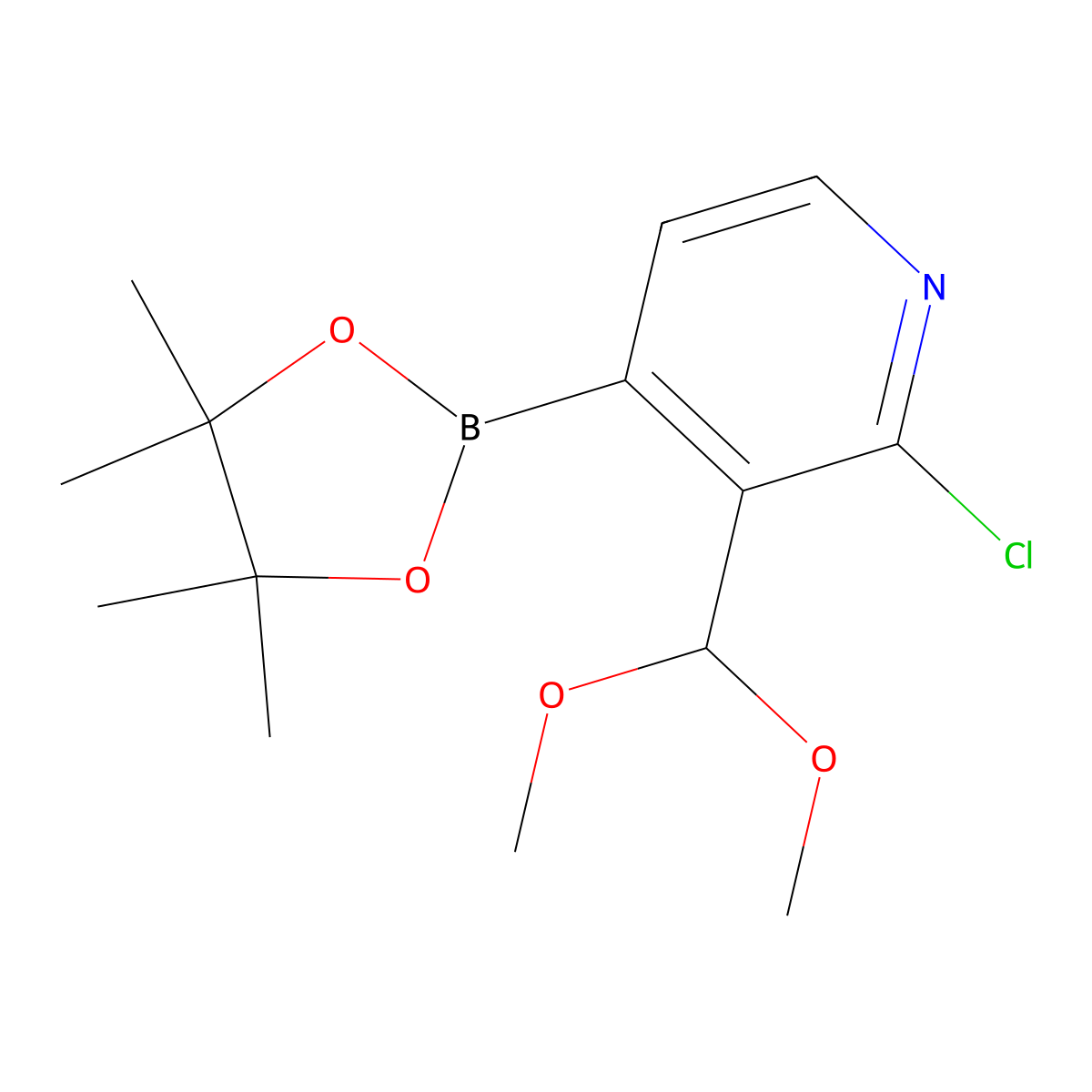 2-Chloro-3-(dimethoxymethyl)-4-(4,4,5,5-tetramethyl-1,3,2-dioxaborolan-2-yl)pyridine molecular structure, CAS 1315341-84-4