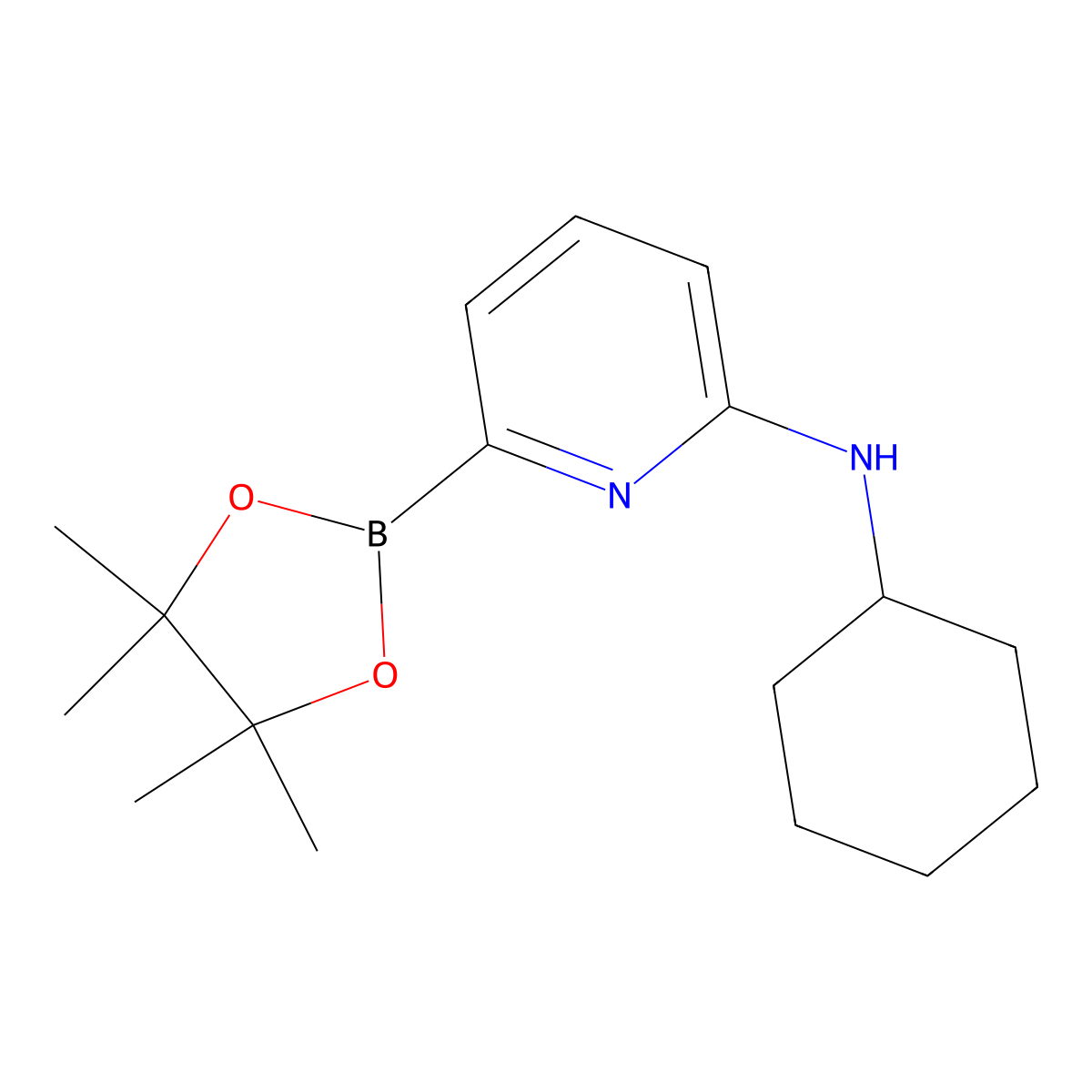 N-Cyclohexyl-6-(4,4,5,5-tetramethyl-1,3,2-dioxaborolan-2-yl)pyridin-2-amine molecular structure, CAS 1315350-19-6