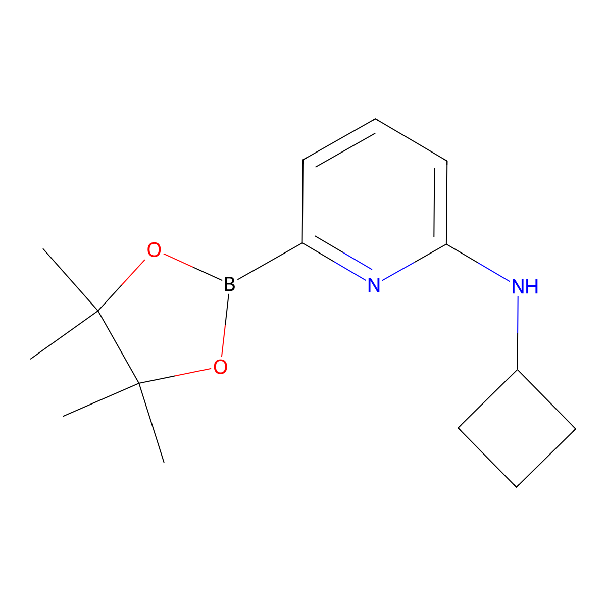 N-Cyclobutyl-6-(4,4,5,5-tetramethyl-1,3,2-dioxaborolan-2-yl)pyridin-2-amine molecular structure, CAS 1315350-34-5