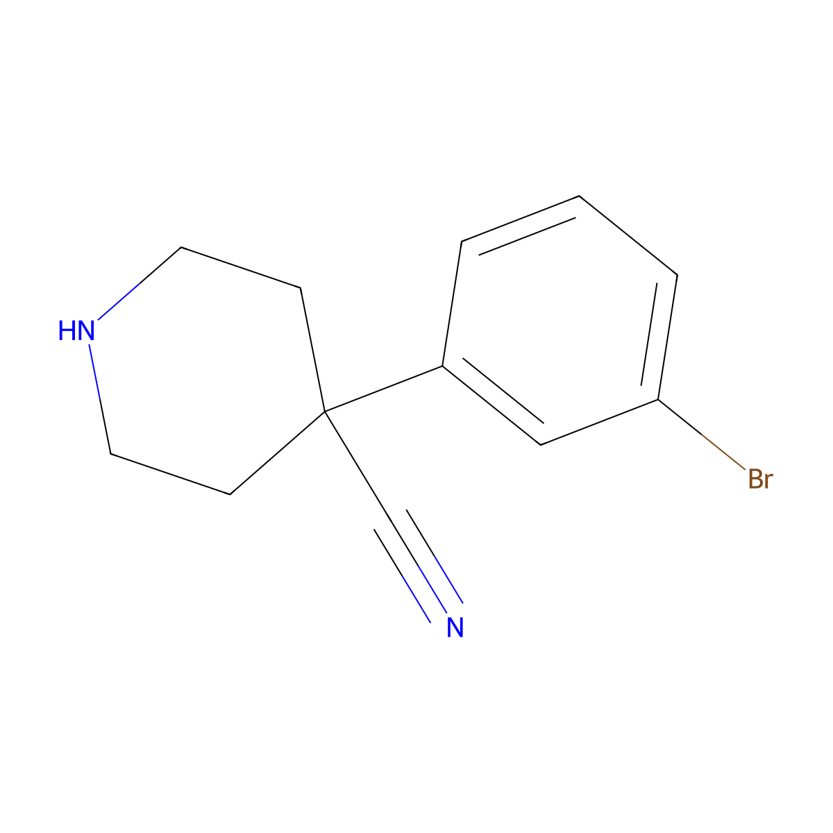 4-(3-Bromophenyl)piperidine-4-carbonitrile molecular structure, CAS 1315359-16-0