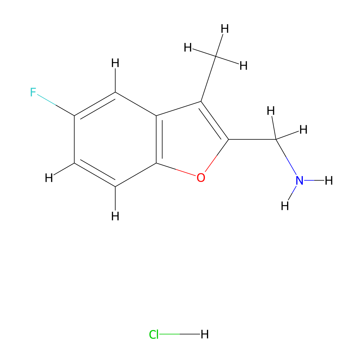 (5-Fluoro-3-methyl-1-benzofuran-2-yl)methanamine hydrochloride molecular structure, CAS 1315365-09-3