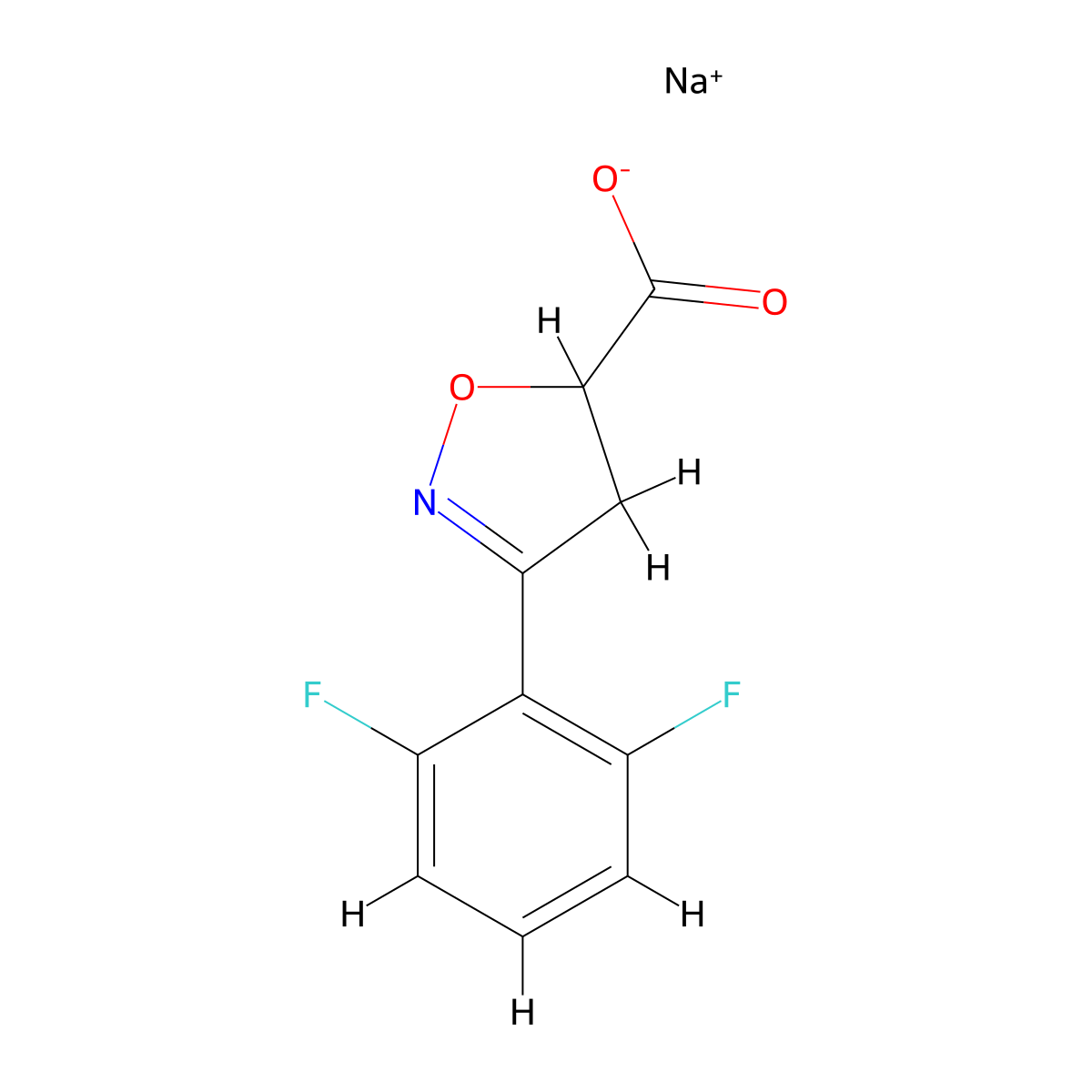 Sodium 3-(2,6-difluorophenyl)-4,5-dihydro-1,2-oxazole-5-carboxylate molecular structure, CAS 1315365-12-8