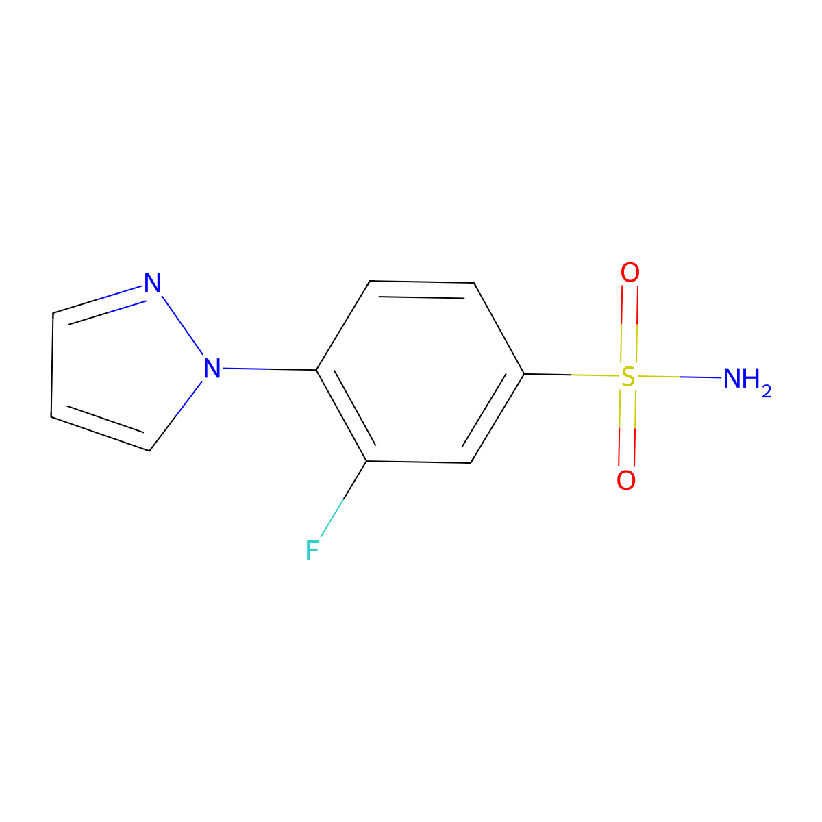 Benzenesulfonamide, 3-fluoro-4-(1H-pyrazol-1-yl)- molecular structure, CAS 1315365-39-9