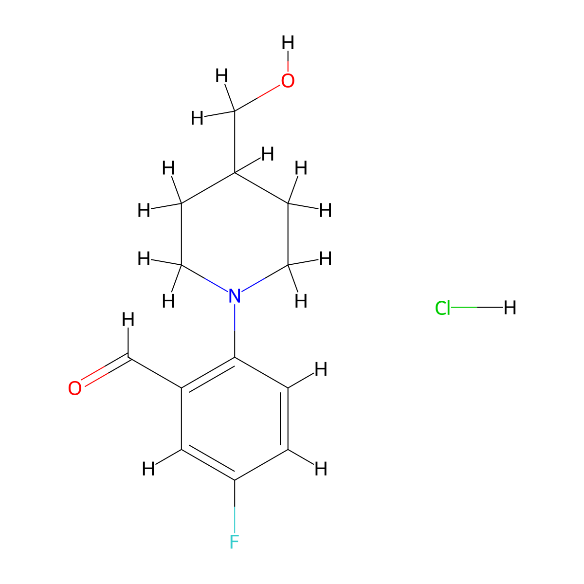 5-Fluoro-2-[4-(hydroxymethyl)piperidin-1-yl]benzaldehyde hydrochloride molecular structure, CAS 1315365-87-7