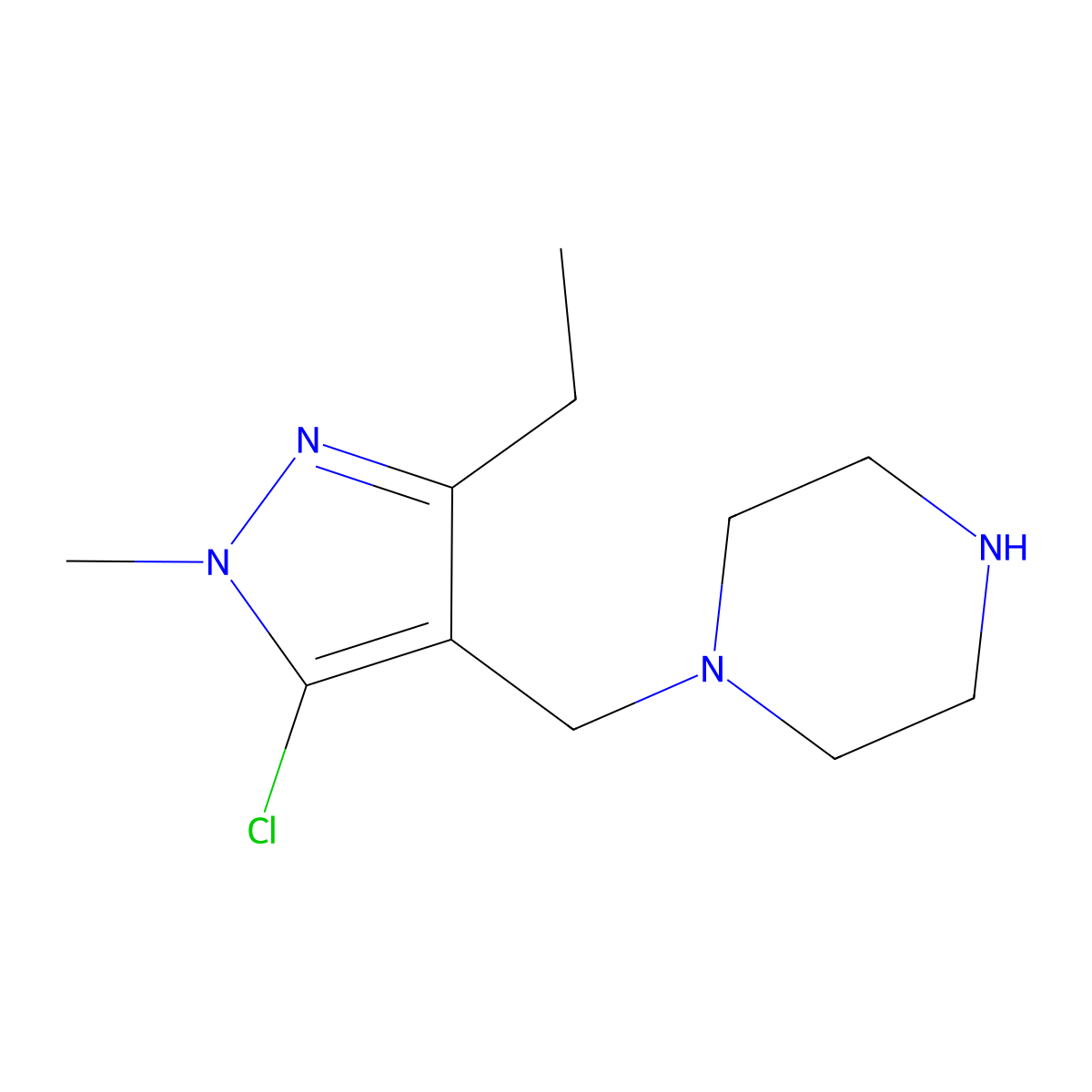 1-[(5-chloro-3-ethyl-1-methyl-1H-pyrazol-4-yl)methyl]piperazine molecular structure, CAS 1315366-21-2