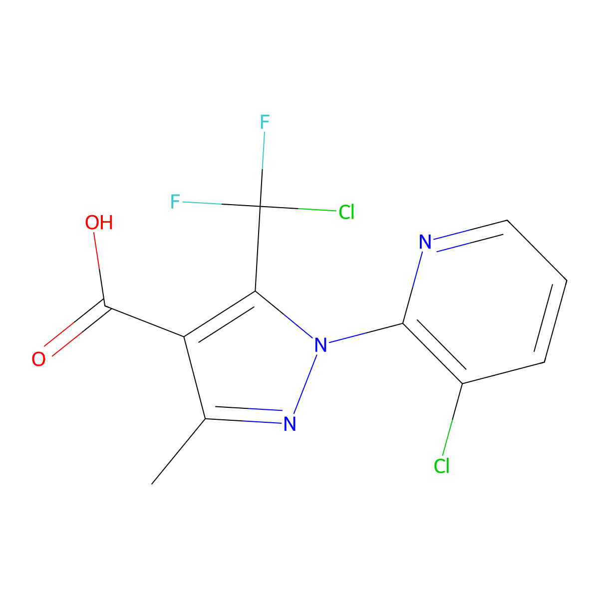 5-(chlorodifluoromethyl)-1-(3-chloropyridin-2-yl)-3-methyl-1H-pyrazole-4-carboxylic acid molecular structure, CAS 1315366-49-4