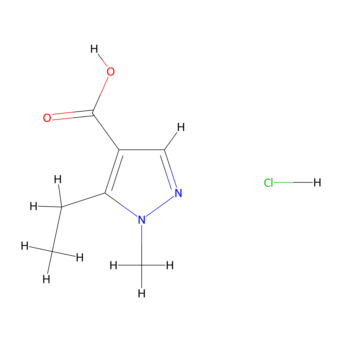 5-ethyl-1-methyl-1H-pyrazole-4-carboxylic acid hydrochloride molecular structure, CAS 1315366-76-7