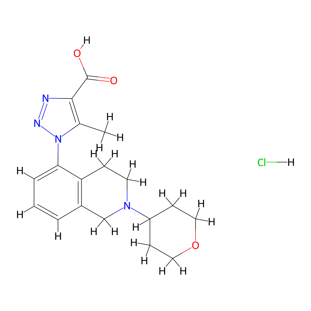 5-methyl-1-[2-(oxan-4-yl)-1,2,3,4-tetrahydroisoquinolin-5-yl]-1H-1,2,3-triazole-4-carboxylic acid hydrochloride molecular structure, CAS 1315367-05-5