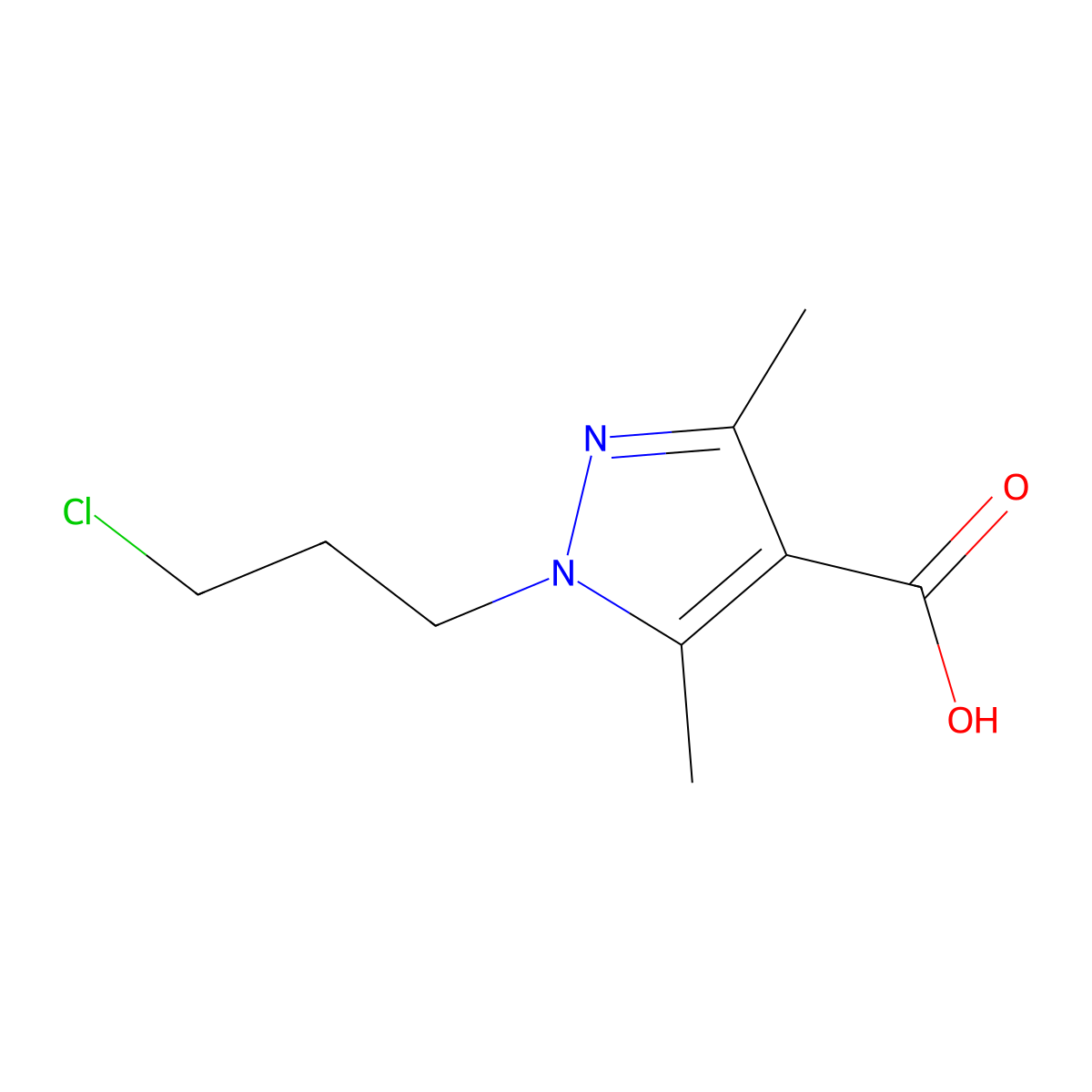 1-(3-chloropropyl)-3,5-dimethyl-1H-pyrazole-4-carboxylic acid molecular structure, CAS 1315367-34-0