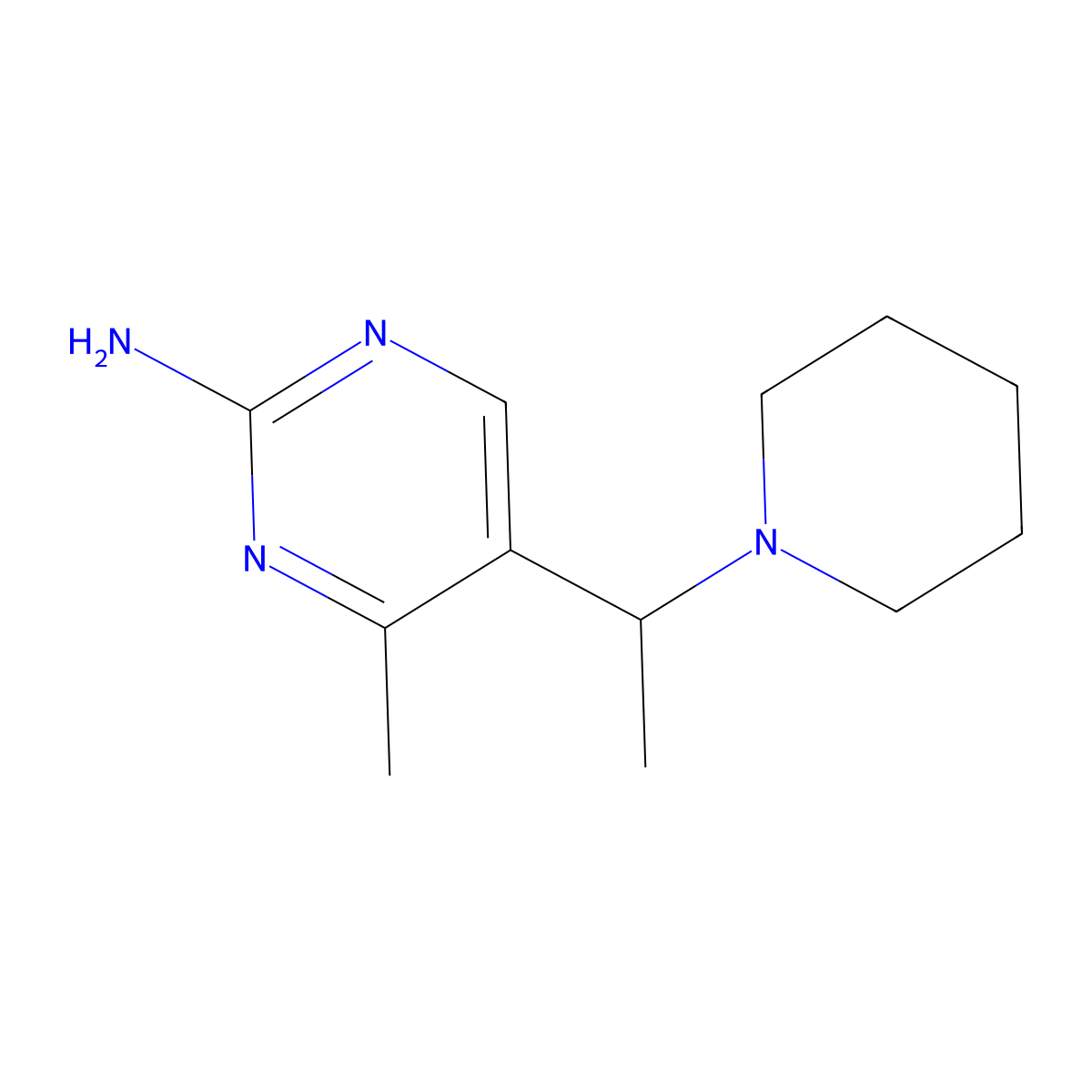 4-Methyl-5-[1-(piperidin-1-yl)ethyl]pyrimidin-2-amine molecular structure, CAS 1315367-43-1