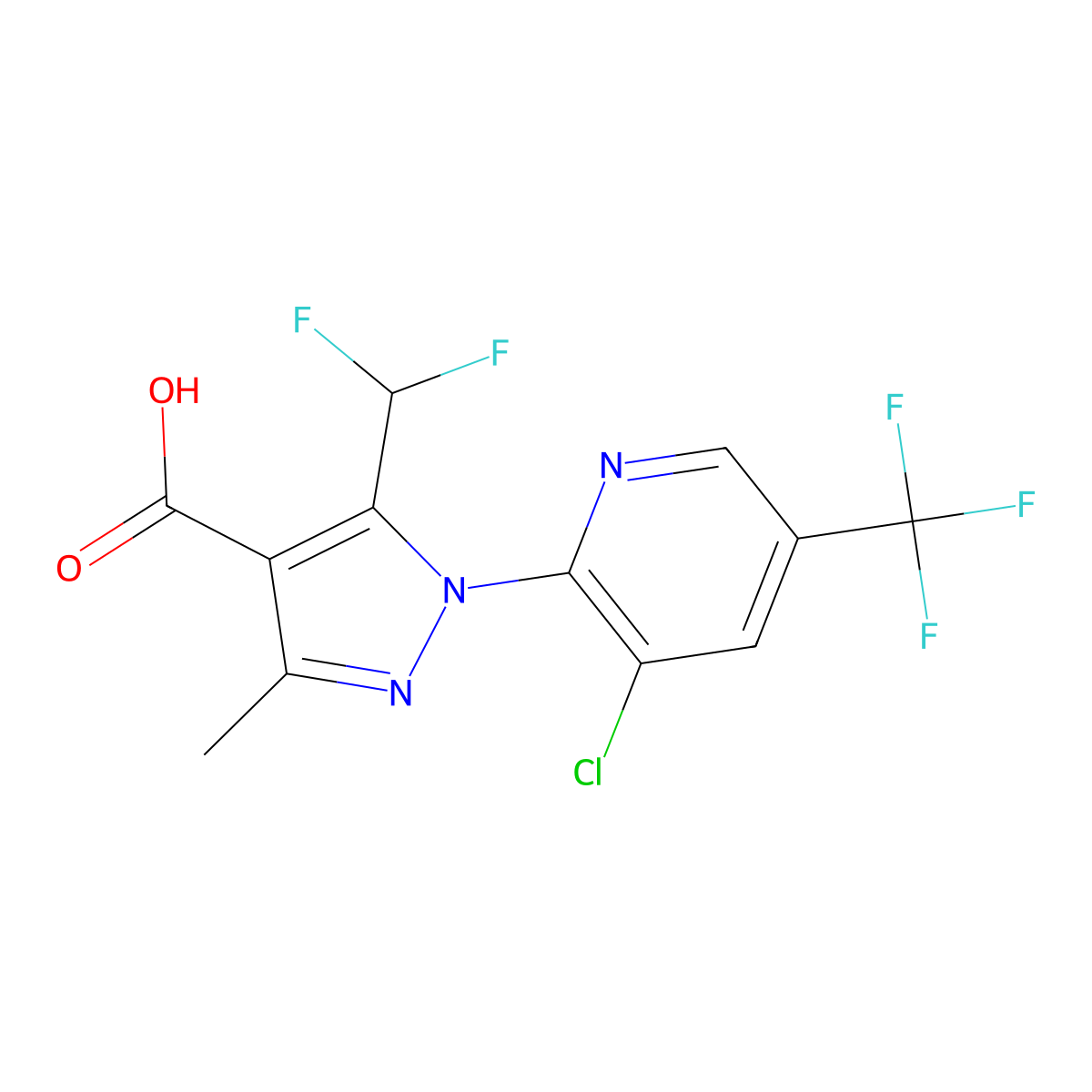 1-[3-chloro-5-(trifluoromethyl)pyridin-2-yl]-5-(difluoromethyl)-3-methyl-1H-pyrazole-4-carboxylic acid molecular structure, CAS 1315367-73-7