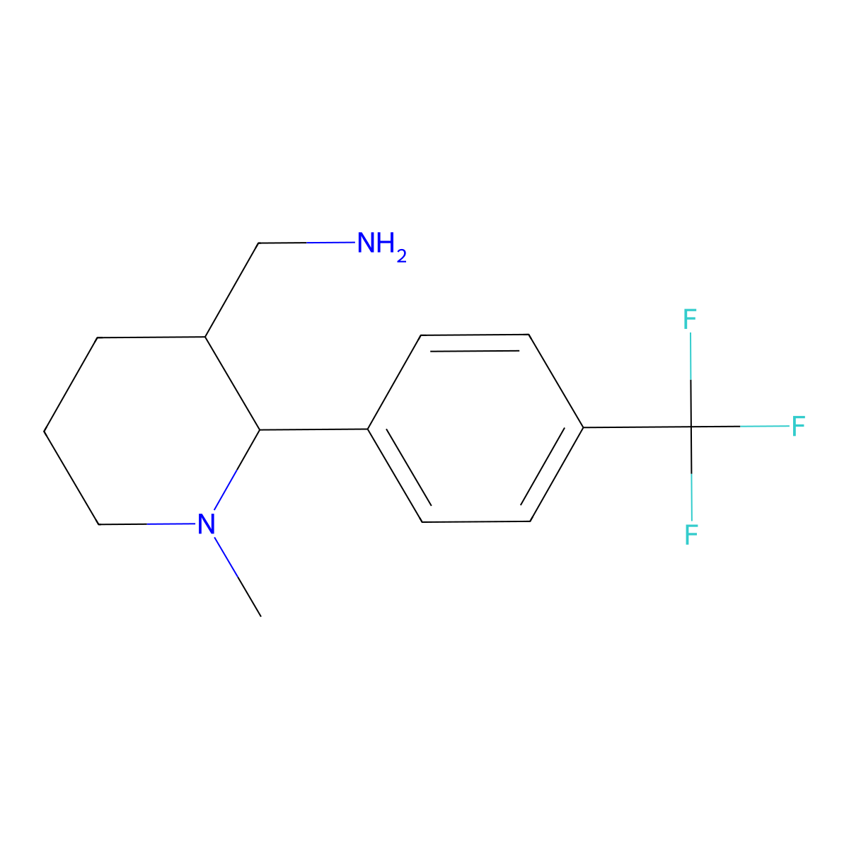 {1-Methyl-2-[4-(trifluoromethyl)phenyl]piperidin-3-yl}methanamine molecular structure, CAS 1315368-46-7