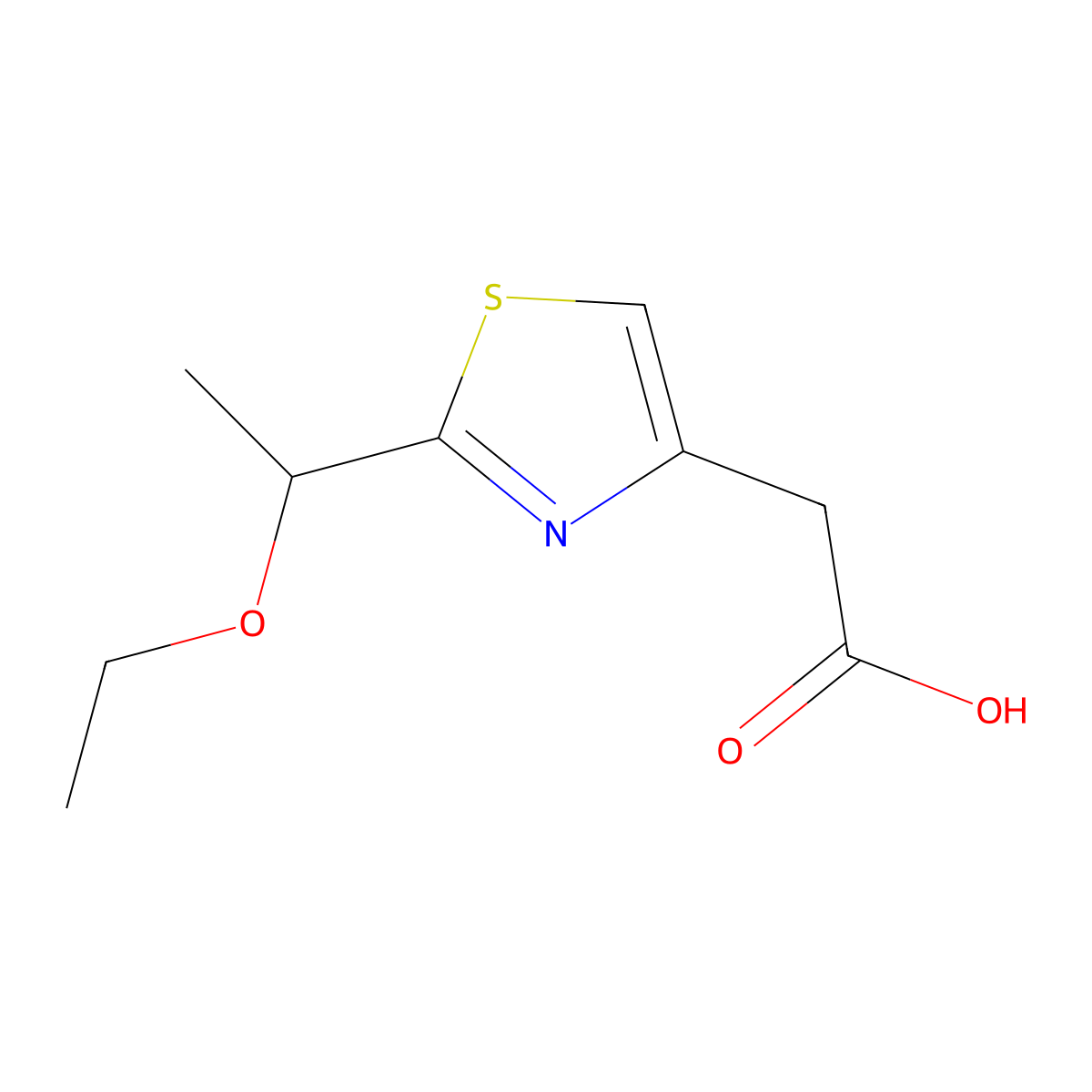 2-[2-(1-Ethoxyethyl)-1,3-thiazol-4-yl]acetic acid molecular structure, CAS 1315368-50-3