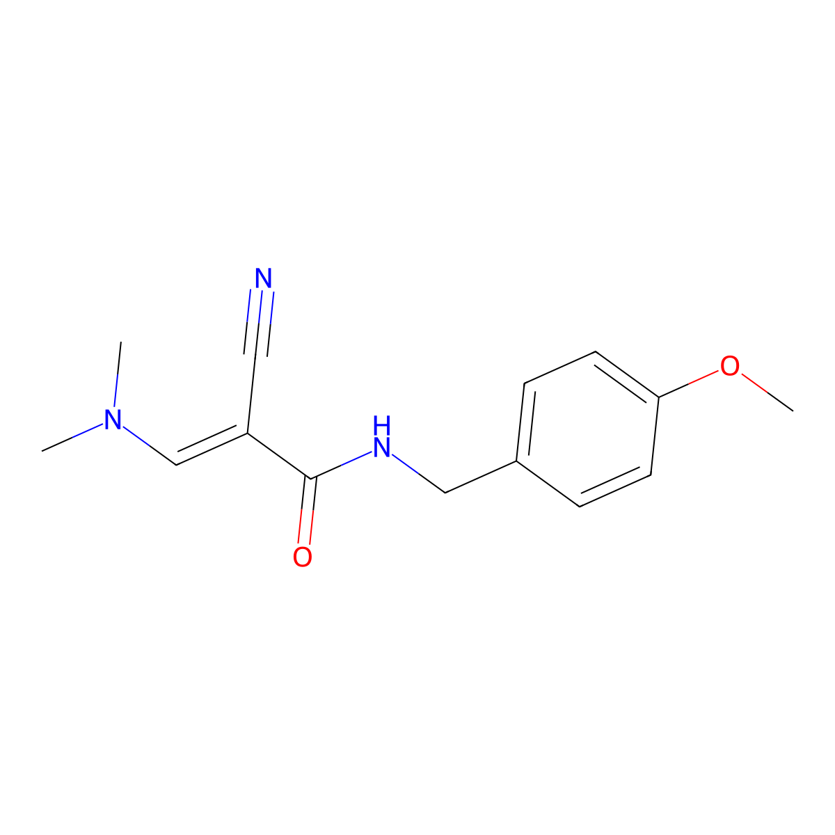 2-cyano-3-(dimethylamino)-N-[(4-methoxyphenyl)methyl]prop-2-enamide molecular structure, CAS 1315376-78-3