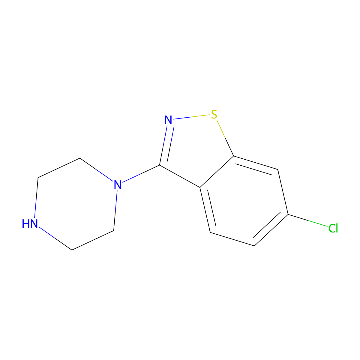 6-Chloro-1,2-benzisothiazol-3-yl piperazine molecular structure, CAS 131540-87-9