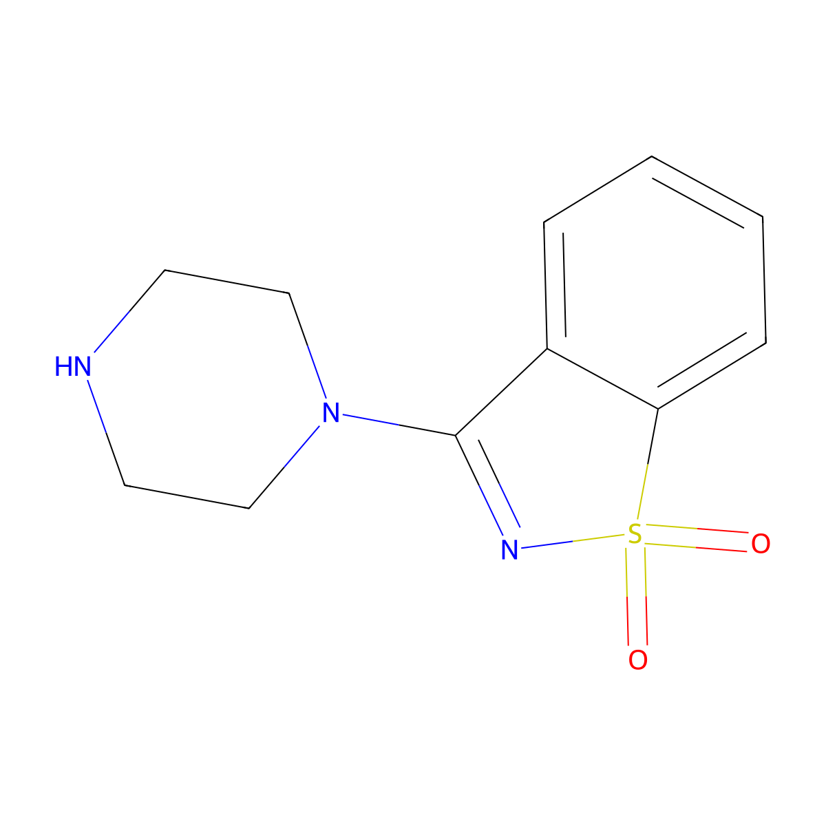 3-(Piperazin-1-yl)-1,2-benzothiazole-1,1-dione molecular structure, CAS 131540-88-0