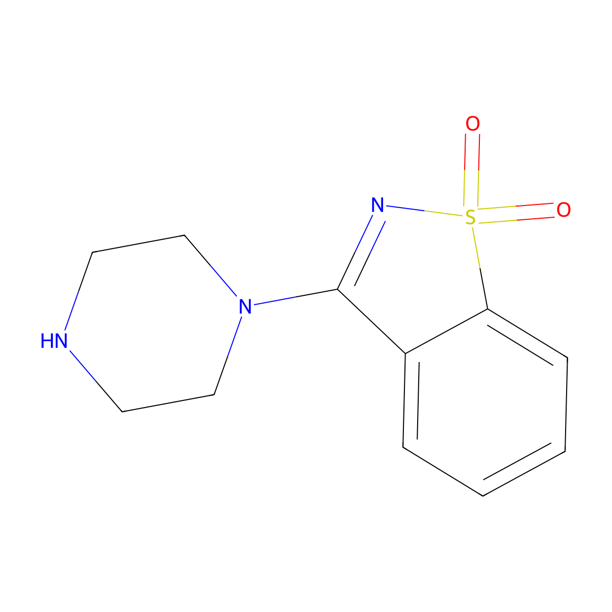 3-(Piperazin-1-yl)-1,2-benzothiazole-1,1-dione molecular structure, CAS 131540-88-0