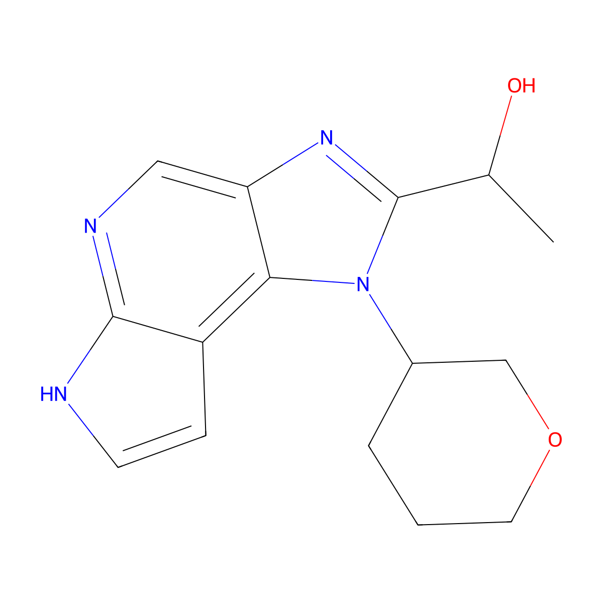 (R)-1-(1-((S)-Tetrahydro-2H-pyran-3-yl)-1,6-dihydroimidazo[4,5-d]pyrrolo[2,3-b]pyridin-2-yl)ethanol molecular structure, CAS 1315485-91-6