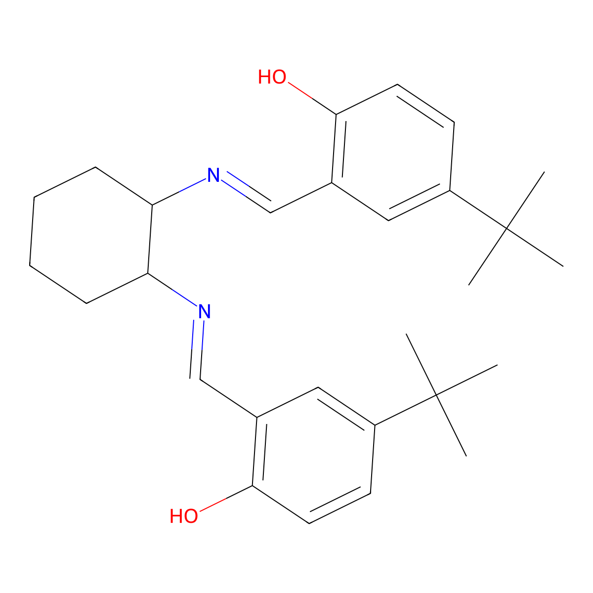 2,2'-((1E,1'E)-(((1S,2S)-Cyclohexane-1,2-diyl)bis(azanylylidene))bis(methanylylidene))bis(4-(tert-butyl)phenol) molecular structure, CAS 1315511-05-7