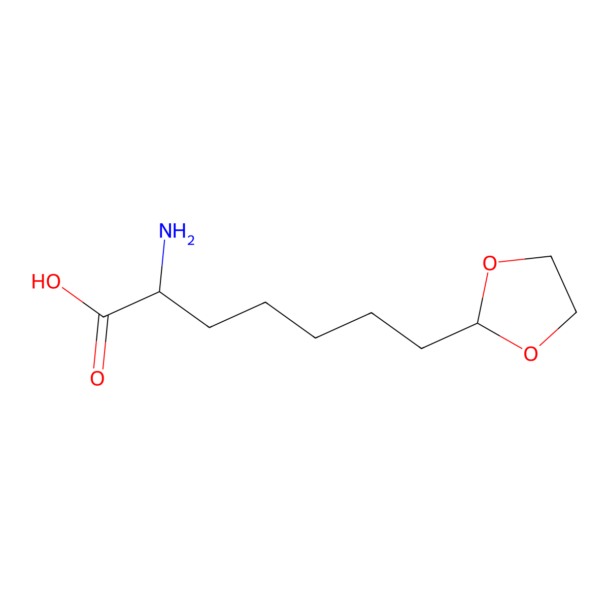 2-Amino-7-(1,3-dioxolan-2-yl)heptanoic acid molecular structure, CAS 1315550-74-3