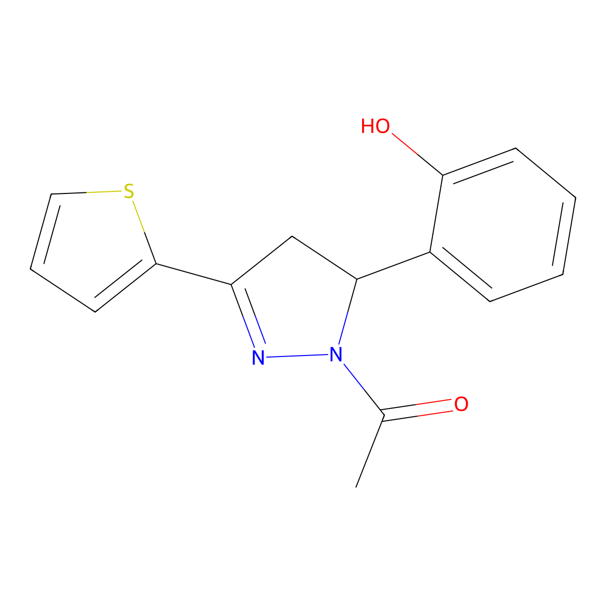 1-(5-(2-hydroxyphenyl)-3-(thiophen-2-yl)-4,5-dihydro-1H-pyrazol-1-yl)ethanone molecular structure, CAS 131557-39-6