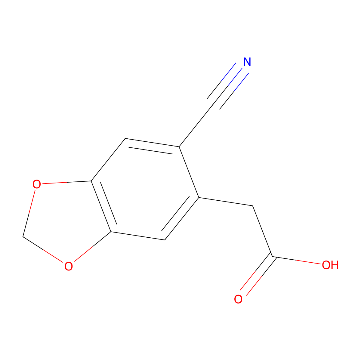 2-(6-cyano-2H-1,3-benzodioxol-5-yl)acetic acid molecular structure, CAS 1315577-19-5