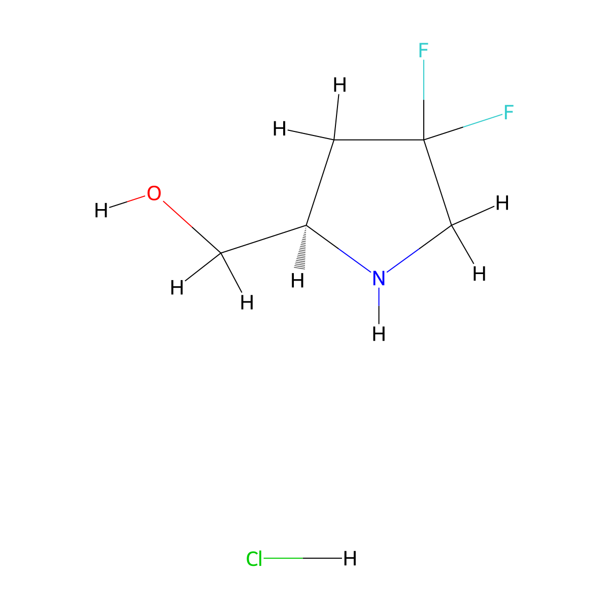 ((2R)-4,4-difluoropyrrolidin-2-yl)methanol hydrochloride molecular structure, CAS 1315593-71-5