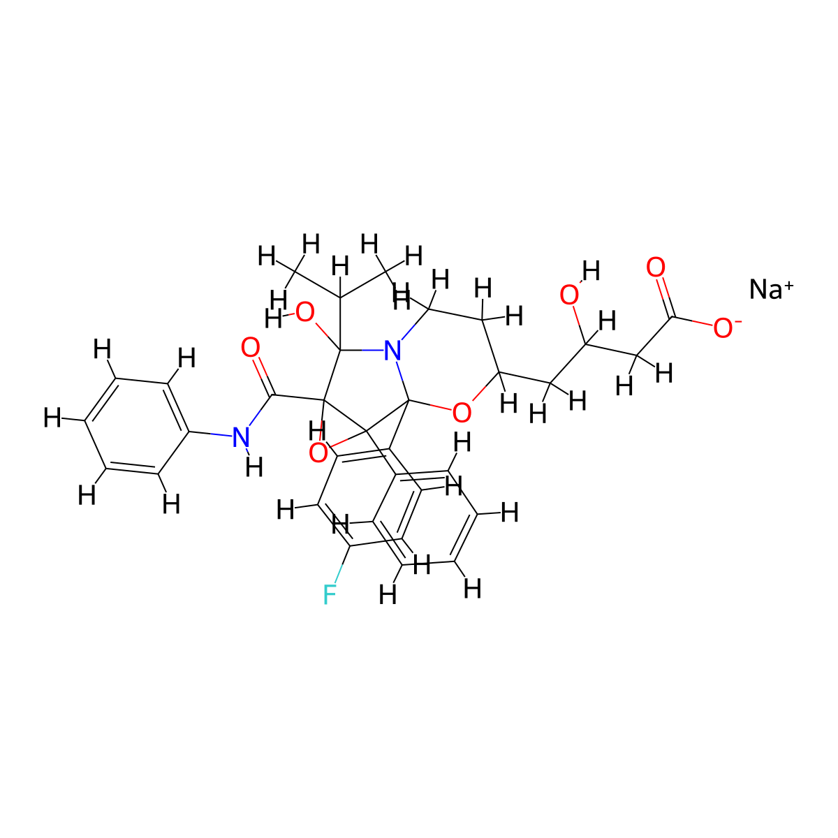 Sodium;4-(1-(4-fluorophenyl)-5-hydroxy-2-phenyl-4-(phenylcarbamoyl)-5-propan-2-yl-3,10-dioxa-6-azatricyclo(4.4.0.02,4)decan-9-yl)-3-hydroxybutanoate molecular structure, CAS 1315629-79-8