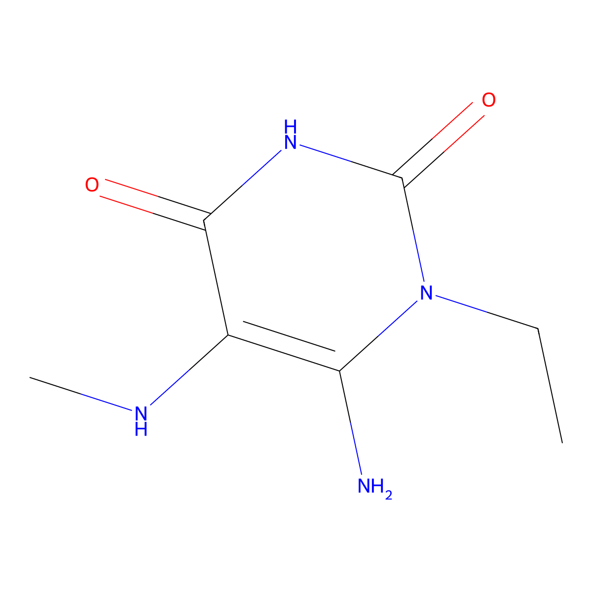 6-Amino-1-ethyl-5-(methylamino)-1,2,3,4-tetrahydropyrimidine-2,4-dione molecular structure, CAS 131598-65-7