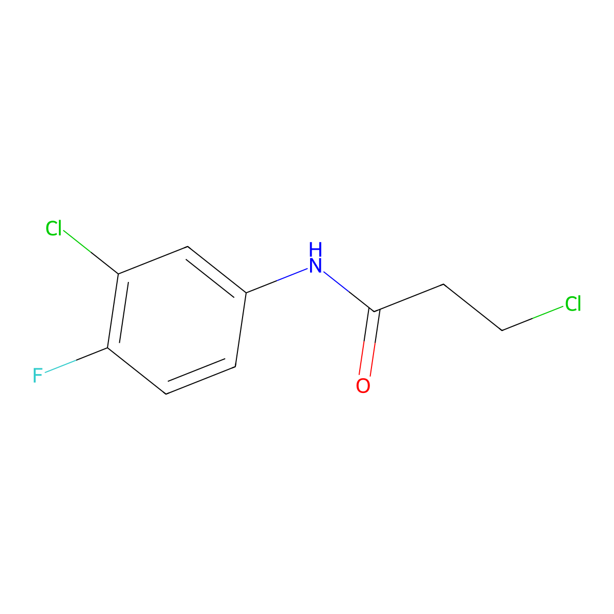 3-chloro-N-(3-chloro-4-fluorophenyl)propanamide molecular structure, CAS 131605-66-8