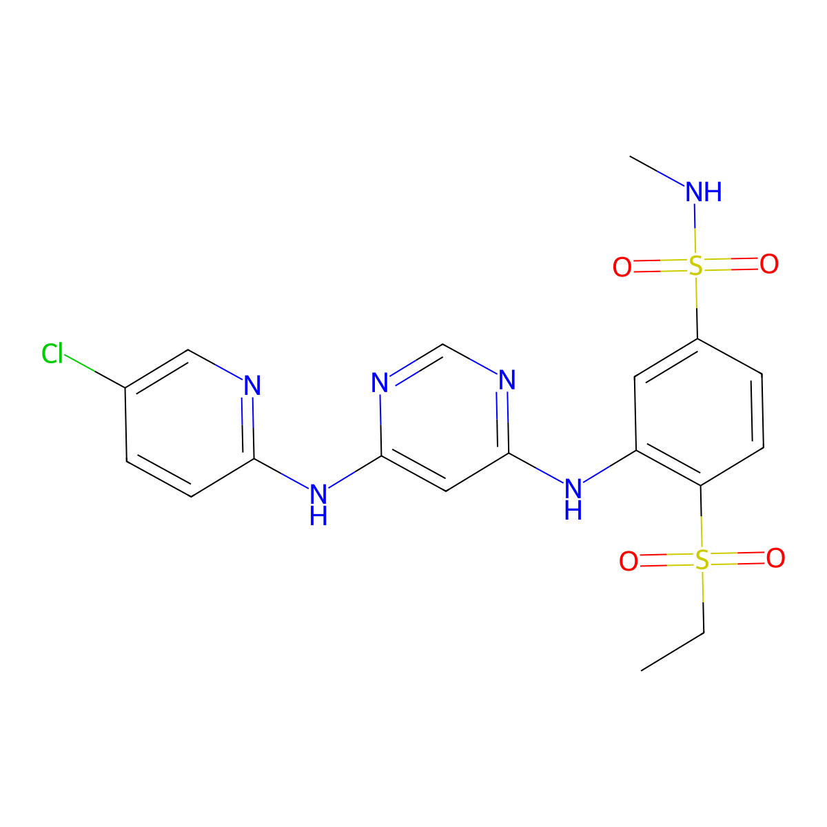 3-((6-((5-Chloropyridin-2-yl)amino)pyrimidin-4-yl)amino)-4-(ethylsulfonyl)-N-methylbenzenesulfonamide molecular structure, CAS 1316059-00-3