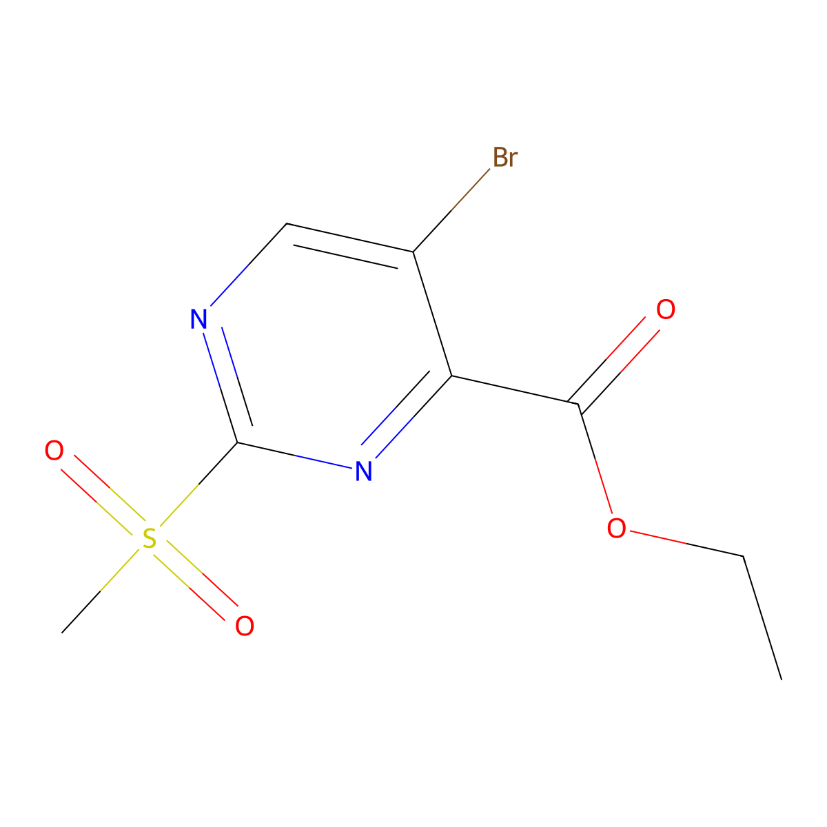 Ethyl 5-bromo-2-(methylsulfonyl)pyrimidine-4-carboxylate molecular structure, CAS 1316122-36-7