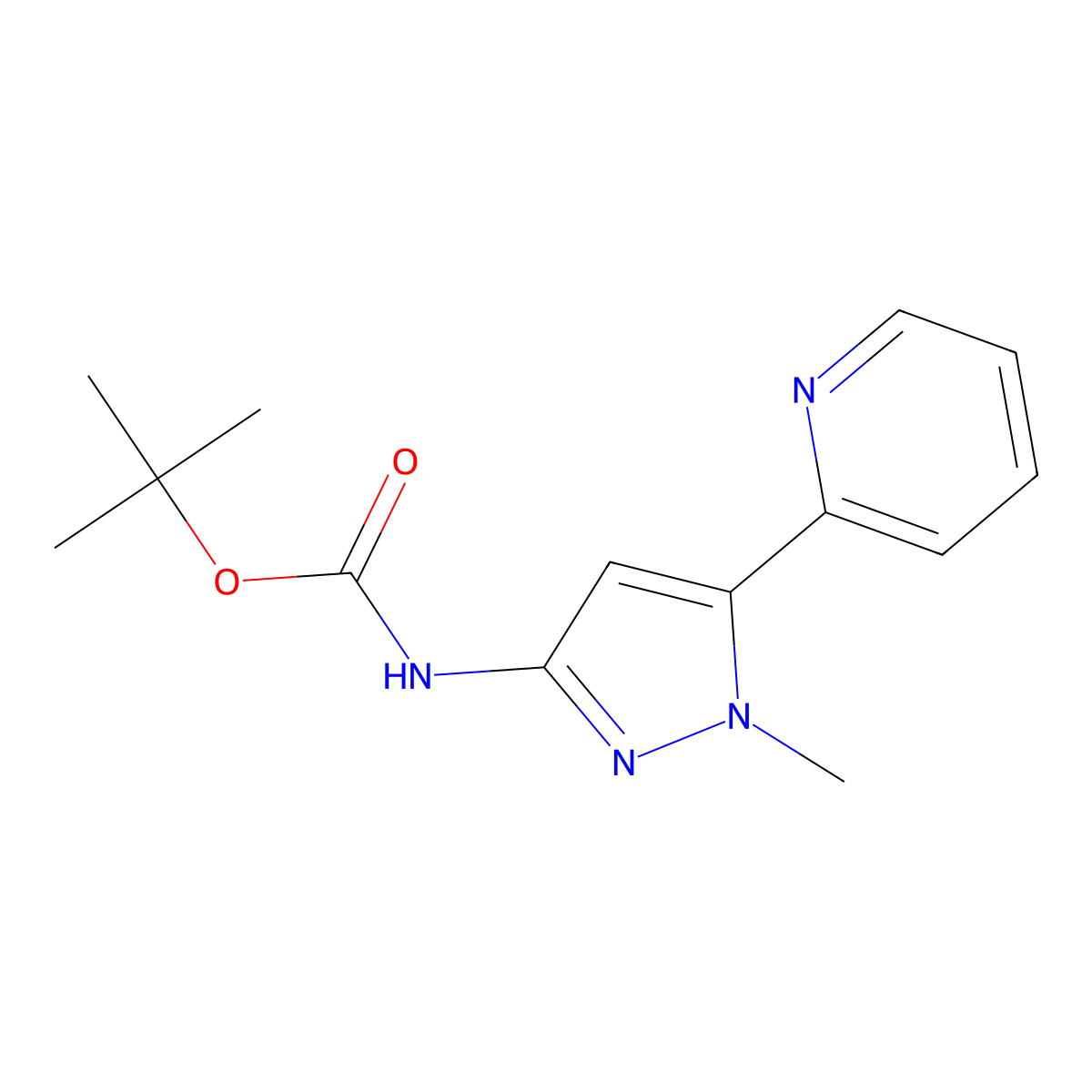 (1-Methyl-5-pyridin-2-yl-1H-pyrazole-3-yl)-carbamic acid tert-butyl ester molecular structure, CAS 1316122-58-3