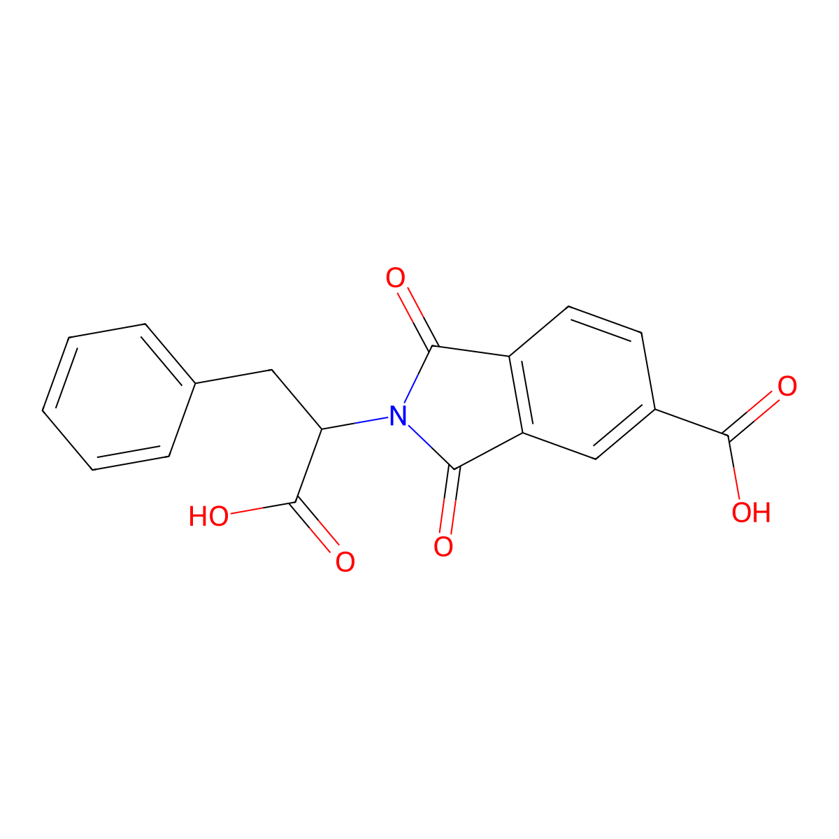 2-(1-carboxy-2-phenylethyl)-1,3-dioxo-2,3-dihydro-1H-isoindole-5-carboxylic acid molecular structure, CAS 131613-55-3