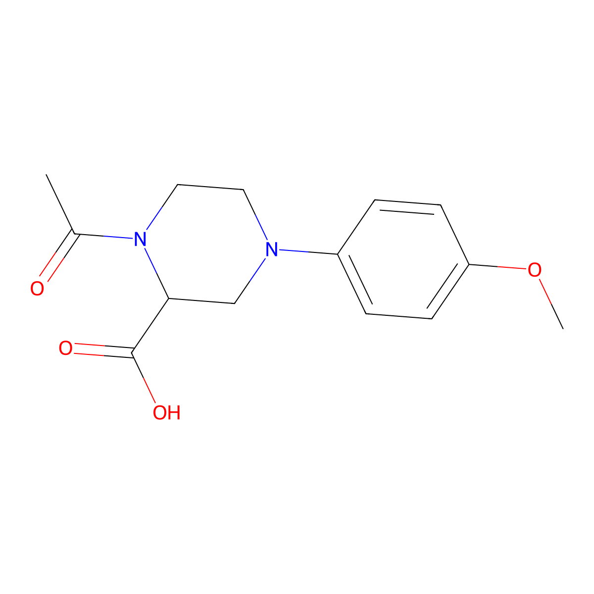 1-Acetyl-4-(4-methoxyphenyl)piperazine-2-carboxylic acid molecular structure, CAS 1316217-18-1