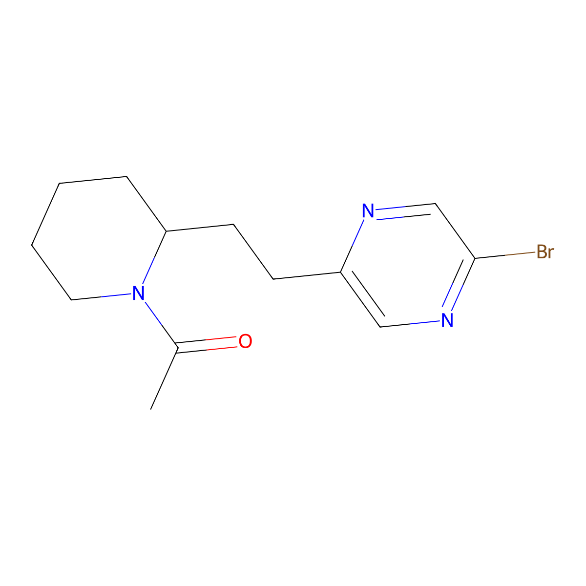 1-(2-(2-(5-Bromopyrazin-2-yl)ethyl)piperidin-1-yl)ethanone molecular structure, CAS 1316217-36-3