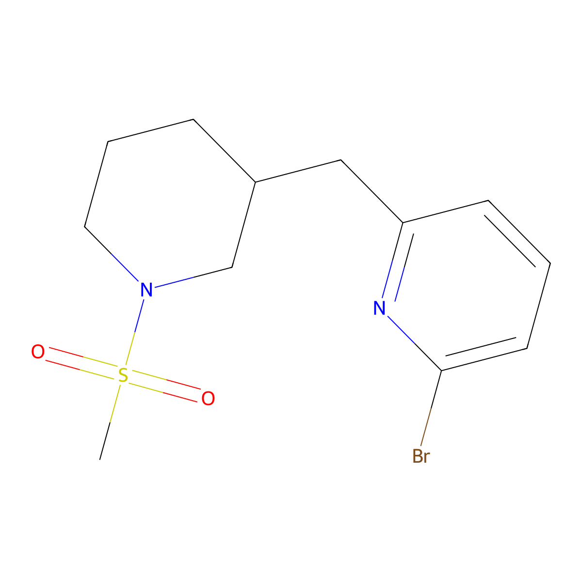 2-Bromo-6-((1-(methylsulfonyl)piperidin-3-yl)methyl)pyridine molecular structure, CAS 1316217-39-6