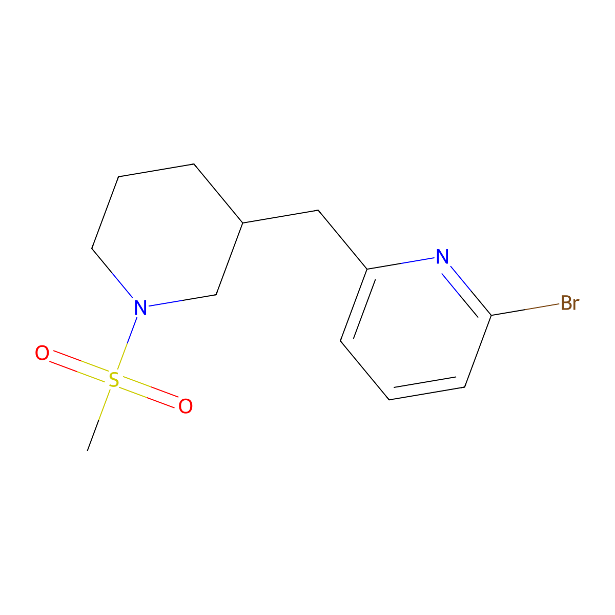 2-Bromo-6-((1-(methylsulfonyl)piperidin-3-yl)methyl)pyridine molecular structure, CAS 1316217-39-6