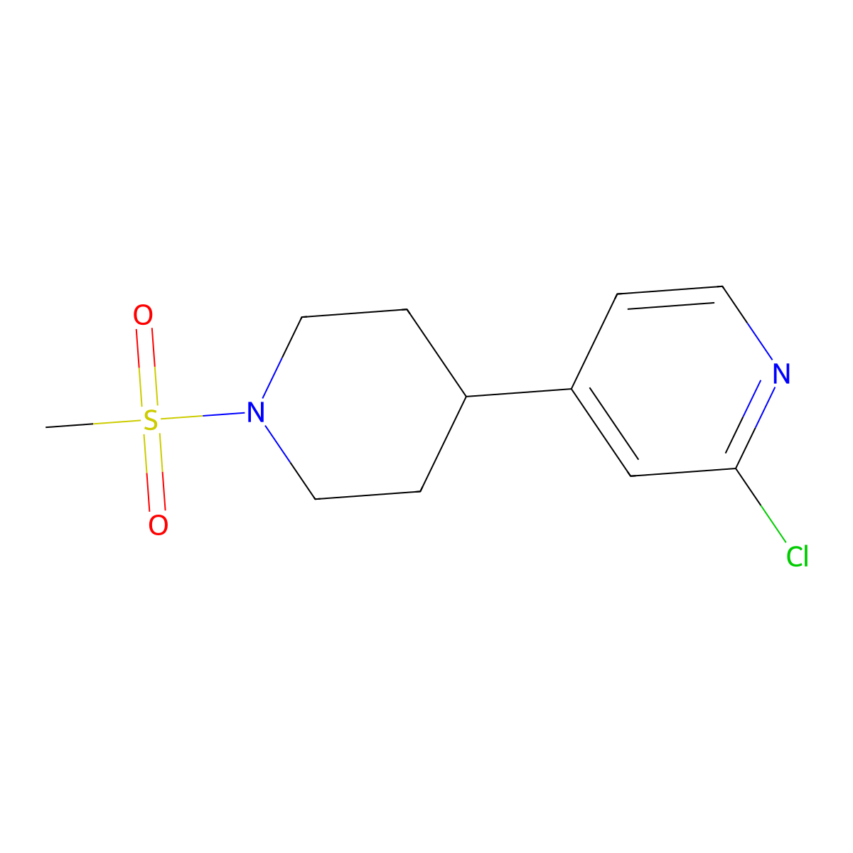 2-Chloro-4-(1-(methylsulfonyl)piperidin-4-yl)pyridine molecular structure, CAS 1316217-42-1