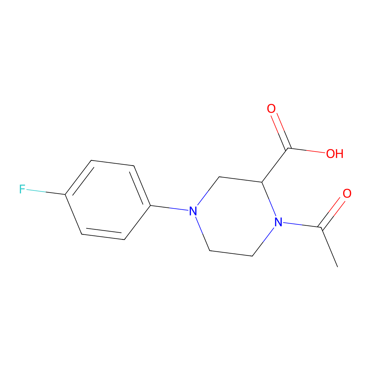 1-Acetyl-4-(4-fluorophenyl)piperazine-2-carboxylic acid molecular structure, CAS 1316217-52-3