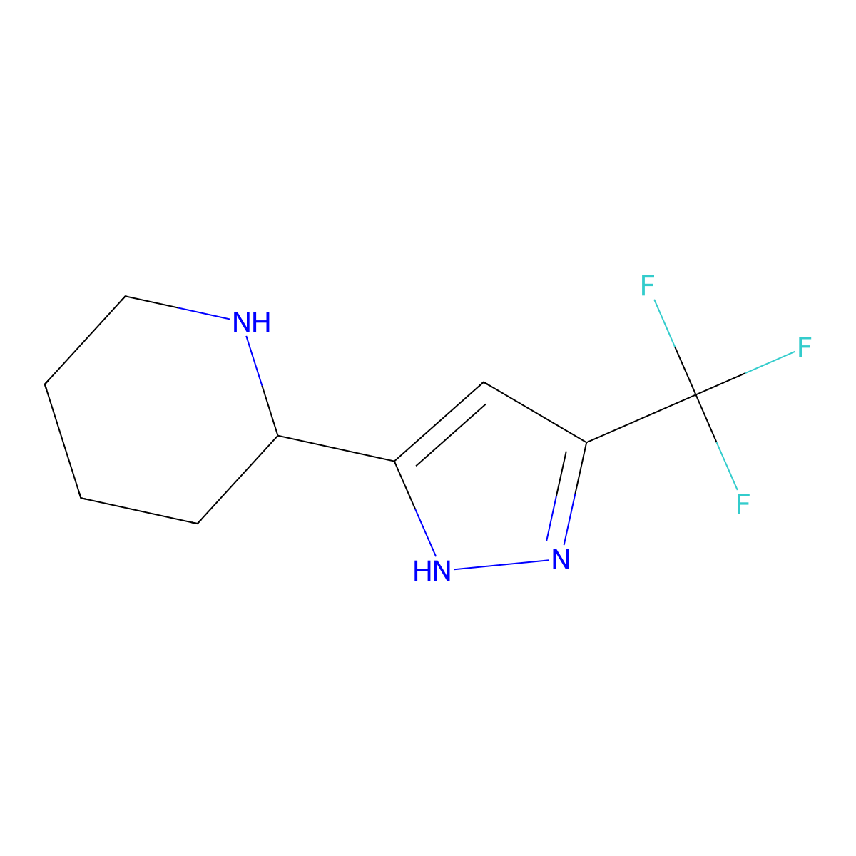 2-[3-(trifluoromethyl)-1H-pyrazol-5-yl]piperidine molecular structure, CAS 1316217-81-8