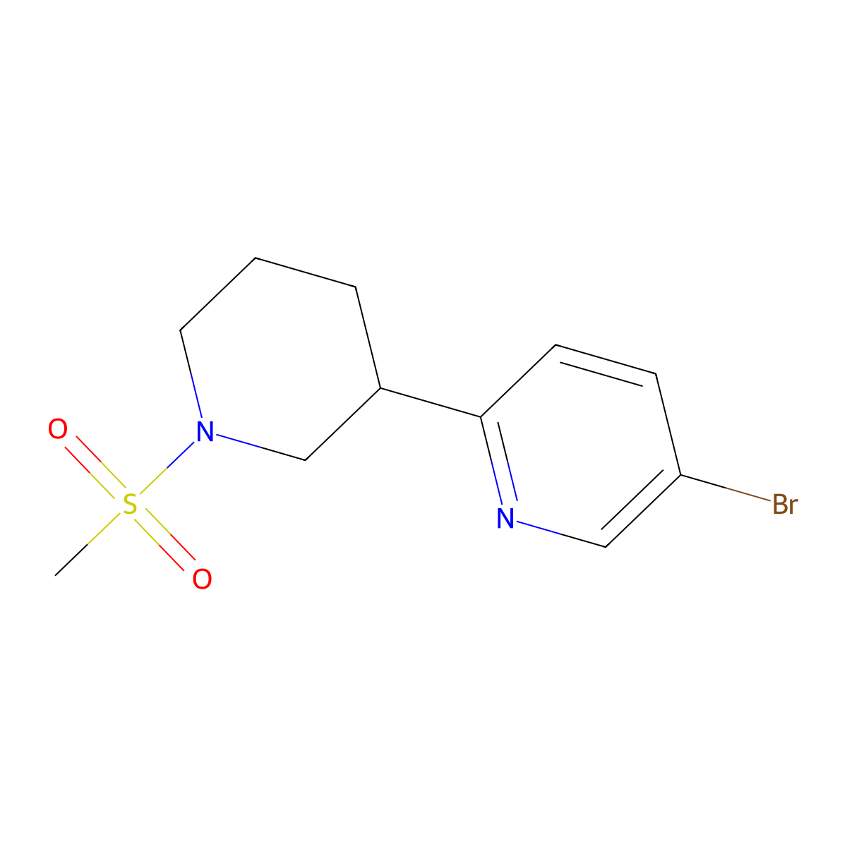 5-Bromo-2-(1-(methylsulfonyl)piperidin-3-yl)pyridine molecular structure, CAS 1316217-86-3