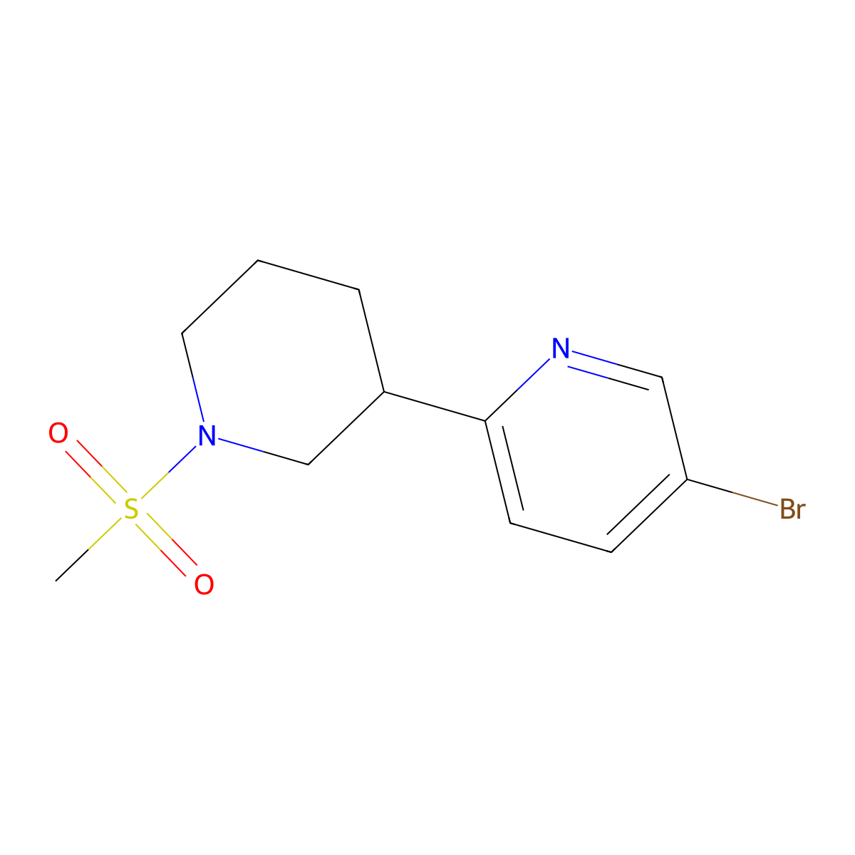5-Bromo-2-(1-(methylsulfonyl)piperidin-3-yl)pyridine molecular structure, CAS 1316217-86-3