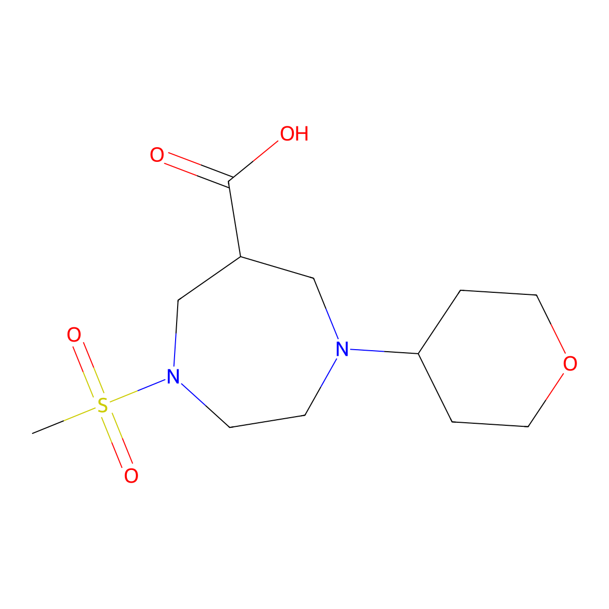 1-Methanesulfonyl-4-(tetrahydro-pyran-4-yl)-[1,4]diazepane-6-carboxylic acid molecular structure, CAS 1316218-90-2