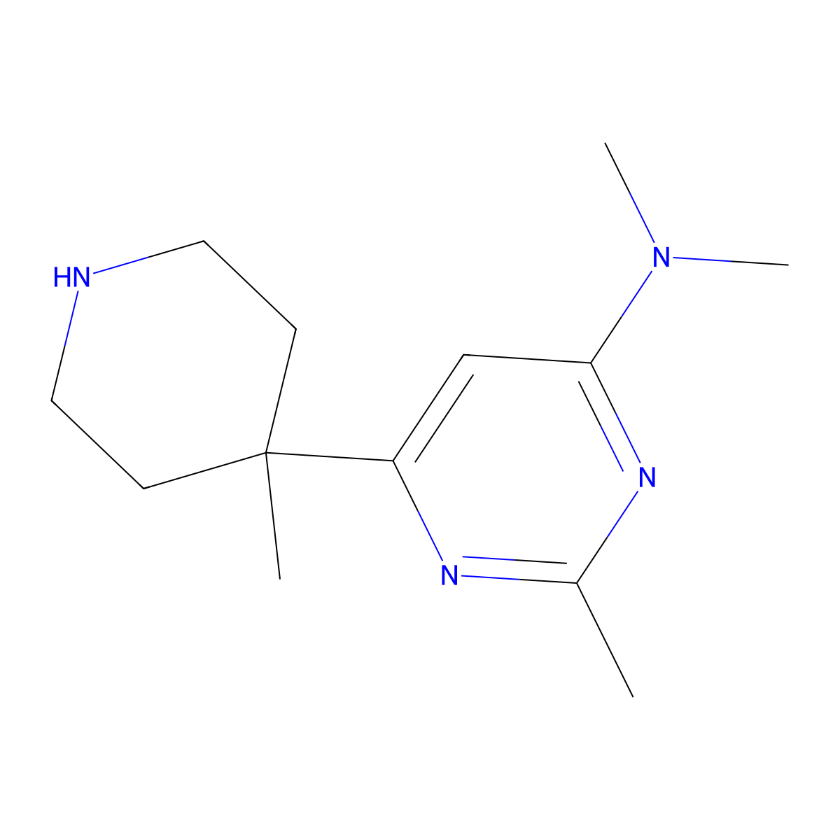 N,N,2-trimethyl-6-(4-methylpiperidin-4-yl)pyrimidin-4-amine molecular structure, CAS 1316218-95-7