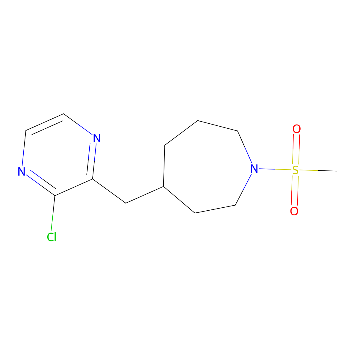 4-((3-Chloropyrazin-2-yl)methyl)-1-(methylsulfonyl)azepane molecular structure, CAS 1316219-27-8